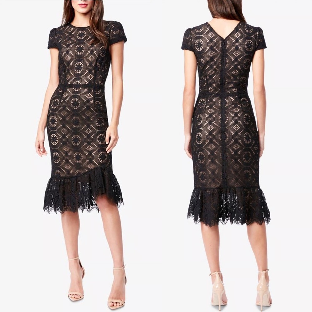 Vtg Betsey Johnson Y2K Black Lace Asymmetrical Ruffle Hem Dress 10 Whimsigoth